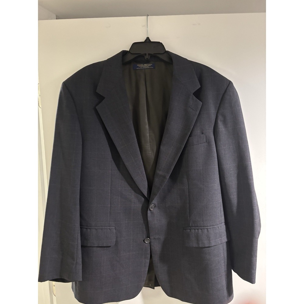 Brooks Brothers 42RG Gray Windowpane Blazer Wool USA Made Mens 2 Button